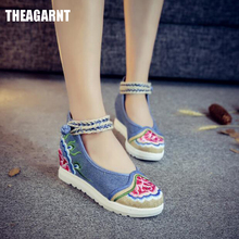 THEAGRANT 2019 Platform Women Shoes Ankle Strap Embroidered Flower Lady Flats National Style Hidden Wedge Mary Janes WFS3040 2024 - buy cheap