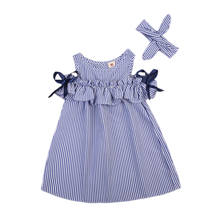 HOT Toddler Kids Baby Girls Clothes Striped Off-shoulder Party Gown Formal Dress 2024 - buy cheap