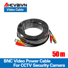 Cabo de alimentação de vídeo cctv, conector bnc + dc para câmeras de segurança, pés (50m), alta qualidade, frete grátis 2024 - compre barato