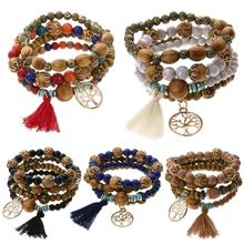 5Style Cute Wood Bead Bohemia Elastic Charms Bracelets Wooden Beads Bracelet Multilayers Pulseras Valentine's Day Gift 2024 - buy cheap