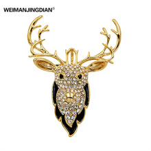 Animals Deer Head Crystal Rhinestone Stag Brooches Pin for Men or Women 2024 - buy cheap