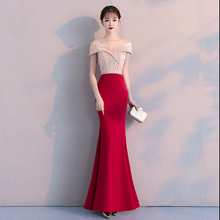 Mermaid Evening Dress 2019 Fashion Banquet Wine Red Prom Dress Sequined Off the Shoulder Sexy V-neck Party Dresses Haute Couture 2024 - buy cheap