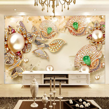 Custom Mural Wallpaper 3D Stereoscopic Golden Diamond Jewelry Flower Luxury Living Room TV Background Home Decor Wall Painting 2024 - buy cheap