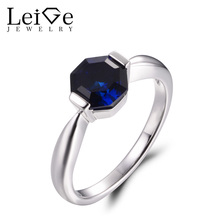 Leige Jewelry Lab Blue Sapphire September Birthstone Octagon Shape Anniversary Solitaire Rings For Woman 925 Sterling Silver 2024 - buy cheap
