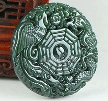 Красивый природный зеленый HeTian нефрит резной китайский баua дракон феникс счастливый кулон + бесплатное ожерелье Сертификат Хорошее ювелирное изделие 2024 - купить недорого