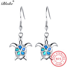 Blaike-pendientes colgantes de tortuga para mujer, aretes de Plata de Ley 925 con diseño floral de ópalo de Fuego Azul, joyería fina 2024 - compra barato