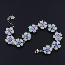 Elegant Flower Shaped Fire Opal Bracelet with Purple CZ 2024 - buy cheap