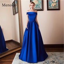 2020 Новое поступление элегантные вечерние платья Vestido de Festa атласное платье с карманами Королевский синий выпускное платье с открытыми плечами 2024 - купить недорого