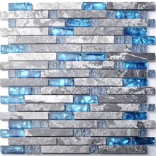 Grey Marble stone Sea blue glass mosaic wall floor tile for kitchen backsplash bathroom interlock linear shower  fireplace brick 2024 - buy cheap