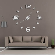Coffee Large Wall Clock Quartz 3d DIY Wall Home Decor Kitchen Acrylic Mirror Decor Oversize Sticker Bean Big Reloj De Pared 2024 - buy cheap