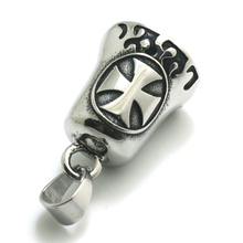 Mens Boys 316L Stainless Steel Cool Biker Flaming Newest Polishing Cross Bell Pendant 2024 - buy cheap