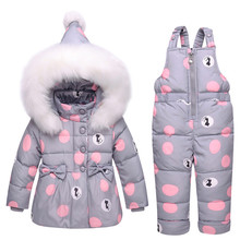 Novo Infantil Do Bebê Casaco de Inverno Snowsuit Pato Para Baixo Roupas de Criança Meninas Neve Desgaste Macacão Bowknot Polka Dot Hoodies Jaqueta 2024 - compre barato