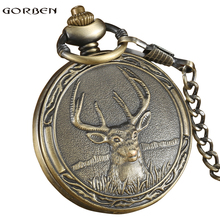 Vintage Quartz Pocket FOB watch Antique Deer with Pendant necklace Bronze Boys Pocket watch chain for Men Gifts Relogio De Bolso 2024 - buy cheap