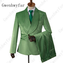 2019 Man's Velvet Blazers Custom Made Light Green Formal Dress Wedding Prom Tuxedos Groom Groomsmen Suit Men's Wedding Suits 2024 - buy cheap