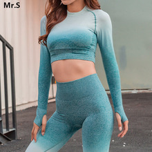 Ombre Crop Top Yoga Shirts for Women Seamless Long Sleeve Workout Tops Gym Shirts with Thumb Hole Fitness Crop Top Camisas Mujer 2024 - buy cheap