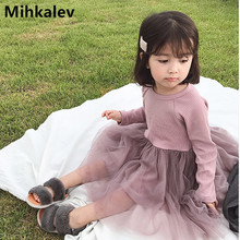 Mihkalev vestidos infantis manga longa, de princesa, para meninas, de outono roupas infantis, vestido de tutu de malha 2024 - compre barato