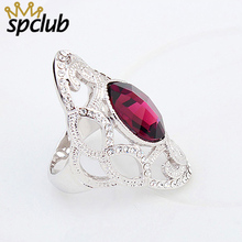 Oco prata cor cristais de swarovski oval vintage prata anéis para mulheres moda casamento noivado jóias venda quente 2024 - compre barato