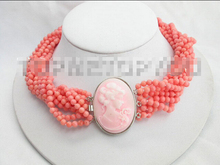 Envío Gratis >>>>> ¡encantador! 10 hebras de cuello redondo rosa coral Cameo con broche E863 2024 - compra barato