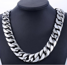 Punk Heavy Thick Men Bike Chain Necklace Silver Color Tone 316L Stainless Steel Curb Cuban Link Flat Round Necklace Jewelry 24mm 2024 - buy cheap