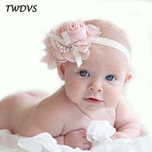 TWDVS  Newborn Pearl Rose Headband Flower Hair Band Kids Chiffon Lace Elastic Hair Accessories Kids Ring Flower Headwear W075 2024 - buy cheap