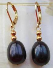 Free shipping Huge charming AAA+ 8x10mm Black Pearl Earring 14K/20 YELLOW HOOK 2024 - buy cheap