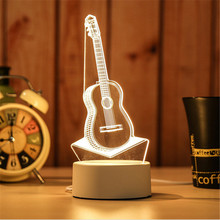 Lâmpada fluorescente 3d para guitarra, luz noturna de urso com carregamento usb, presente de aniversário infantil, para quarto do bebê, drop shipping 2024 - compre barato