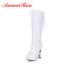ANMAIRON-zapatos de tacón alto con cordones para mujer, botas de moda de punta redonda, talla grande 34-43, blanco, PU 2024 - compra barato