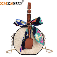XMESSUN Women Straw Bag New Summer Fashion Scarves Round Saddle Bag Rattan Woven Shoulder Messenger Bag Lady Tote Bag H142 2024 - buy cheap
