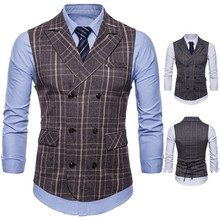 High Quality Double Breasted Men's Suit Vest England Style Business Vest Waistcoat Men Slim Fit Wool Blazer 2024 - buy cheap