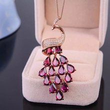 exquisite peacock shape red garnet gemstone pendant of necklace for women jewelry 925 sterling silver natural gem cost-effective 2024 - compre barato