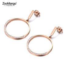 Zoomango semi-círculo cristal strass inlayed brincos de aço inoxidável para mulher rosa ouro bijoux brincos pendientes ze18087 2024 - compre barato