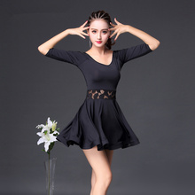 Vestido de baile latino para mujer, falda profesional de manga corta negra para adultos, vestidos latinos baratos para escenario 2024 - compra barato