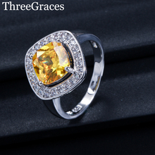 ThreeGraces 2020 Classic Princess Cut Design Cubic Zirconia Jewelry Yellow Crystal Wedding Rings for Women Party  Jewelry RG030 2024 - buy cheap