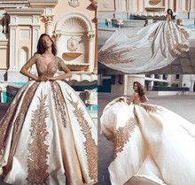 Платье для свадьбы с золотой аппликацией, длинный рукав, в Африканском и арабском стиле, 2019 2024 - купить недорого