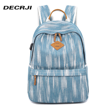 DECRJI Women External USB Charge Backpack Canvas Backpack female Mochila Escolar Laptop Backpack School Bags For Teenagers Girl 2024 - buy cheap