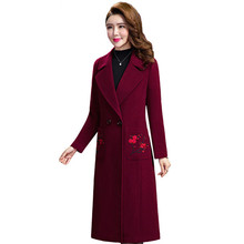 Женское шерстяное пальто с вышивкой, длинное шерстяное пальто большого размера H741, Осень-зима 2019 2024 - купить недорого