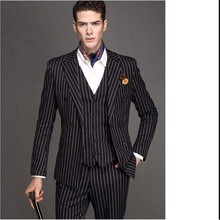 Groomsmen Peak Lapel Groom Tuxedos Black with White Stripe Men Suits Wedding Best Man Blazer (Jacket+Pants+Tie+Vest) B940 2024 - buy cheap