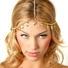 Женская винтажная цепочка на голову из металлического сплава в богемном стиле с золотыми листьями и кисточками, головной убор с подвесками 2024 - купить недорого