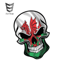EARLFAMILY-calcomanía de vinilo para coche, 12X8,3 cm, Cráneo de motorista gótico con dragón galés, Bandera de Cymru 2024 - compra barato
