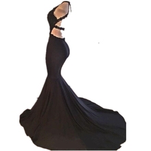 2021 Sexy Black Halter Satin Mermaid Long Prom Dresses Lace Sequins Beaded Backless Side Slit Evening Dresses Formal Party Dress 2024 - buy cheap