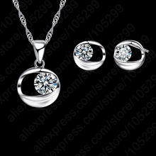 Fast Shipping 925 Sterling Silver New Fashion Cubic Zirconia Bridal Wedding Jewelry Sets Necklace+Earrings For Women 2024 - buy cheap