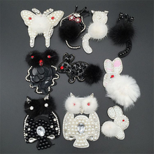 3PC/Lot 3D Rabbit Crystal Rhinestone Sequin Beading Felt Cloth Brooch Patches Applique Clothes Shoes Clip Decoration Patch DIY 2024 - buy cheap