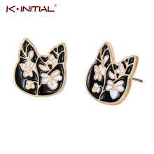 Kinitial 2019 Fashion Women Flower Stud Earrings Animated Cartoon Cat Female Stud Earrings for Women Girl Statement Jewelry 2024 - buy cheap