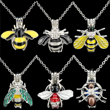 Colors Enamel Rhinestone Insect Spider Honeybee Beads Cage Pendant Essential Oil Diffuser Pearl Cage Locket Necklace 2024 - buy cheap