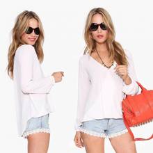 Sexy V Neck 2019 Blusas Femininas Women's Blouse Solid Chiffon Blouse lady Long Sleeve Blous Fashion Blouses Shirt 4 Colors Tops 2024 - buy cheap