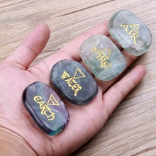 Natural Colorful Fluorite Palm Stones Crystal Engraved Element Symbols Reiki Healing Set Air Water Fire Earth 4pcs 2024 - buy cheap