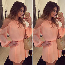 New Women Sexy Long Sleeves Casual Off Shoulder Chiffon Party Evening Club wear Short Mini Dress 2024 - buy cheap