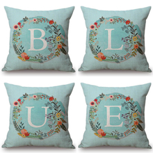 Fashion Blue Flower Wreath Letter Monogram Decorative Sofa Throw Pillow Cases  26 Alphabet Sign Cotton Linen Car Cushion Covers 2024 - buy cheap