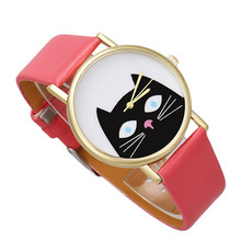 Повседневные новые милые женские кожаные Аналоговые кварцевые наручные часы с рисунком кота, женские часы, аналоговые часы B40 2022 - купить недорого