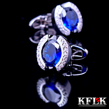 Kflk abotoaduras masculinas, abotoaduras de camisa azul e cristal para homens, joias de marca famosa de luxo, 2020 2024 - compre barato